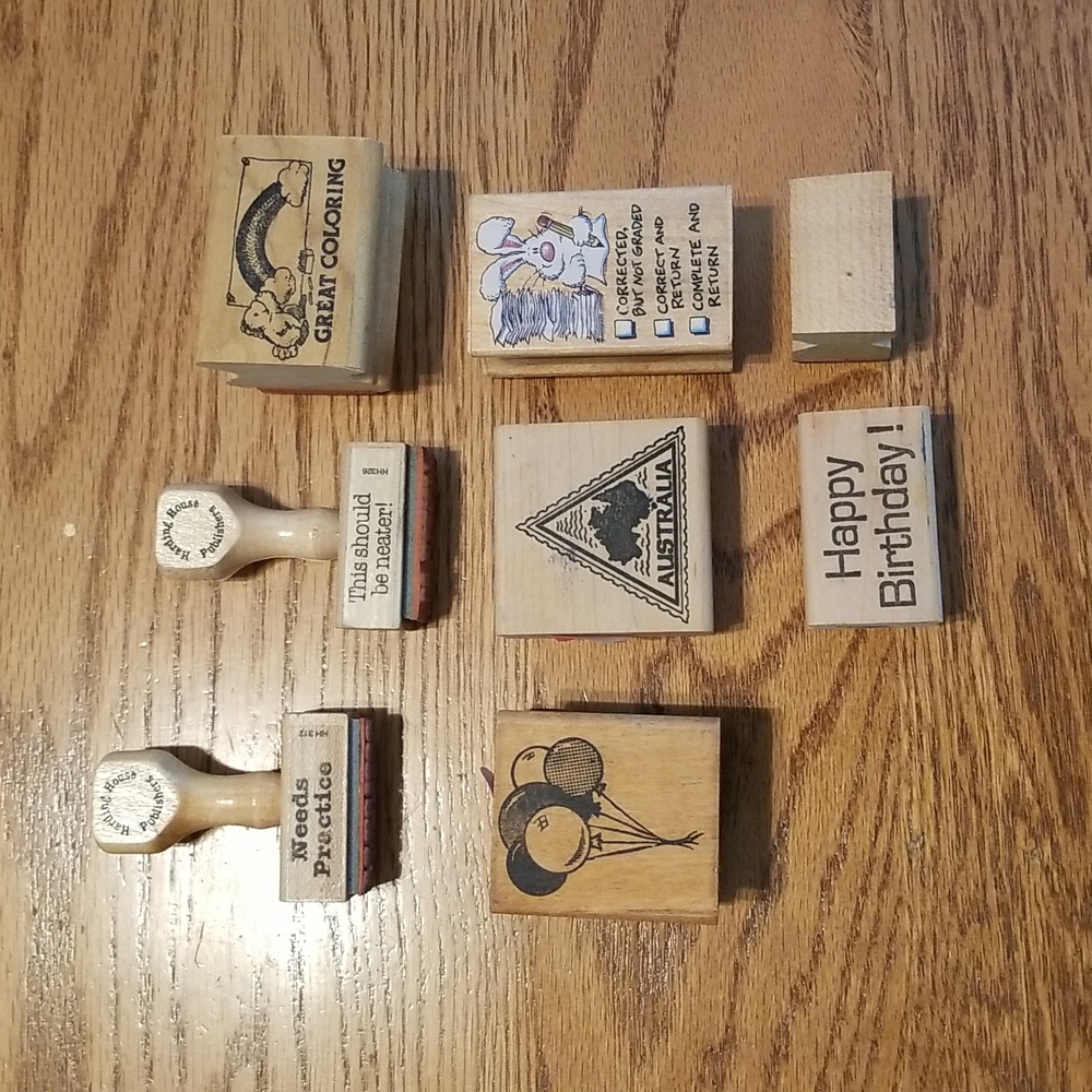 Wood Mounted Teacher Student School Classroom Rubber Stamps